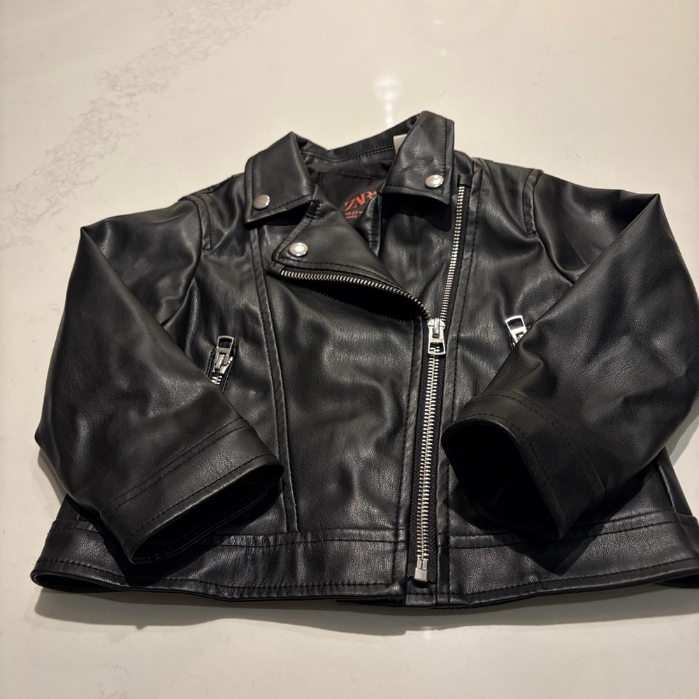 Zara Kids Black Faux Leather Moto Jacket